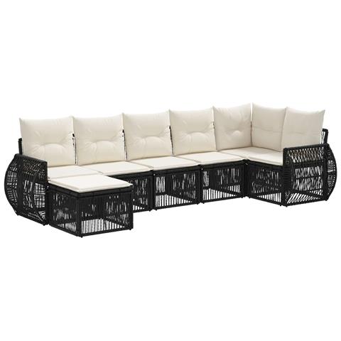 Set Divano da Giardino 7 pcs Nero e Bianco Crema polyrattan - Foto 1