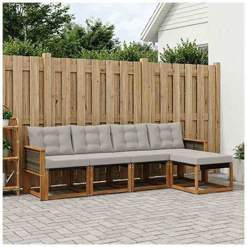 Set di divani da esterno 5 pcs Naturale e Grigio Chiaro - Foto 2
