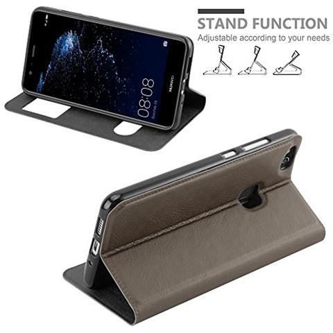 Custodia Compatibile Con Huawei P10 Lite In Bruno Pietra - Coperchio Protettivo Con Chiusura Magnetica, Funzione Stand E 2 Finestre Di Visualizzazione - Foto 2