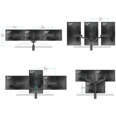 Supporto Triplo Monitor Da Scrivania Staffa Monitor Braccio 13-26 Pollici Lcd Led Oled - Staffa Braccio Monitor Con Molla A Gas Vesa 75 X 75-100 X 100 Mm E Peso Max 8 Kg - G280 - Foto 2