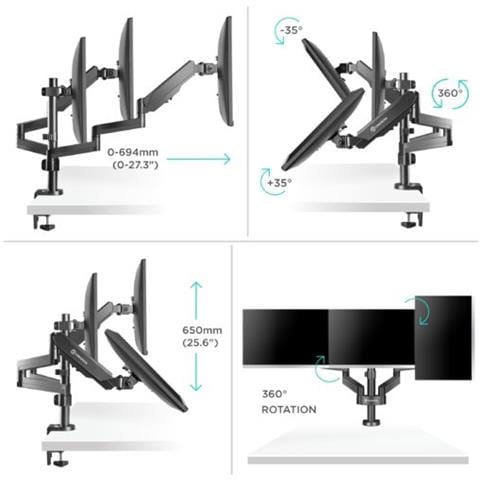 Supporto Triplo Monitor Da Scrivania Staffa Monitor Braccio 13-26 Pollici Lcd Led Oled - Staffa Braccio Monitor Con Molla A Gas Vesa 75 X 75-100 X 100 Mm E Peso Max 8 Kg - G280 - Foto 3