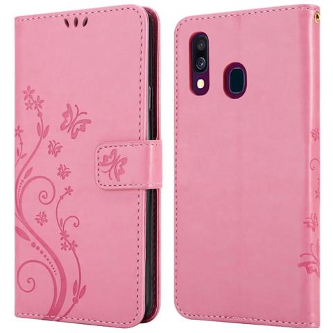 Custodia Compatibile Con Samsung Galaxy A40 / A40s In Rosa Fiore - Coperchio Protettivo In Design Floreale Con Chiusura Magnetica, Funzione Stand E Slot Per Carte - Foto 11