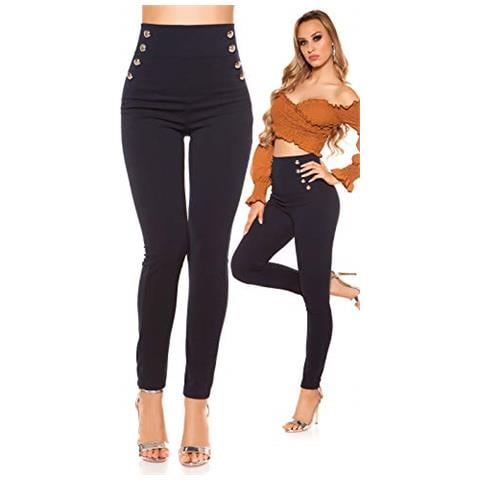 High Waist Leggings Business In Tessuto Pantaloni Matrosen Look Blu Marino S - Foto 2