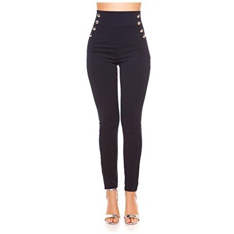 High Waist Leggings Business In Tessuto Pantaloni Matrosen Look Blu Marino S - Foto 1