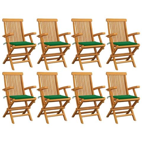 Sedie da Giardino con Cuscini Verdi 8 pz in Massello di Teak - Foto 1