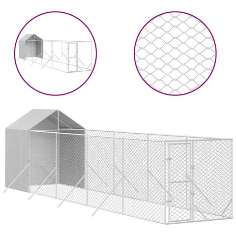 Cuccia Cani Da Esterno Tetto Argento 2x10x2,5 M Acciaio Zincato - Foto 1