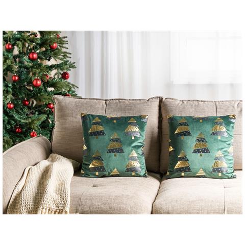 Set Di 2 Cuscini Goldspruce Velluto 45 X 45 Cm Verde Modello Natalizio - Foto 1