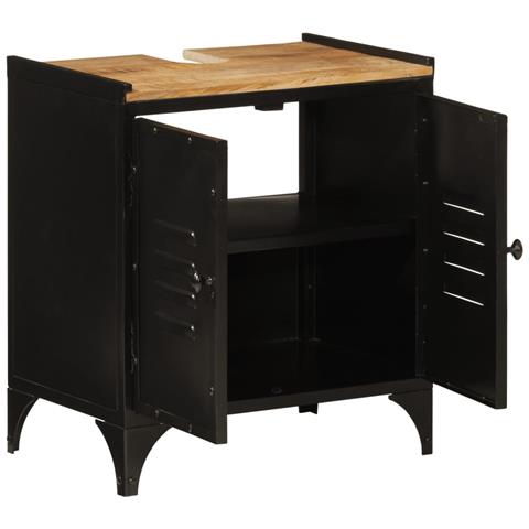 Mobile Lavabo Da Bagno 55x35x60 Cm Ferro E Legno Massello Mango - Foto 2