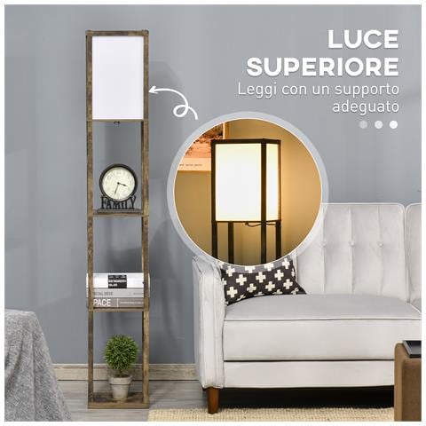 Lampada Da Terra Con 3 Mensole Integrate, Attacco E27 Potenza 40w, 26x26x160cm, Colore Legno - Foto 2