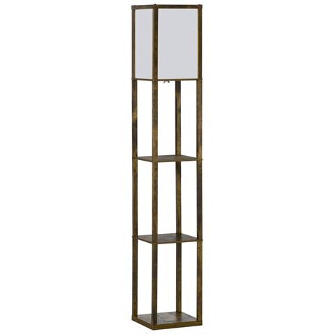 Lampada Da Terra Con 3 Mensole Integrate, Attacco E27 Potenza 40w, 26x26x160cm, Colore Legno - Foto 1