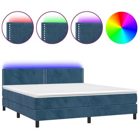 Letto A Molle Con Materasso E Led Blu Scuro 180x200 Cm - Foto 1