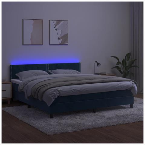 Letto A Molle Con Materasso E Led Blu Scuro 180x200 Cm - Foto 2