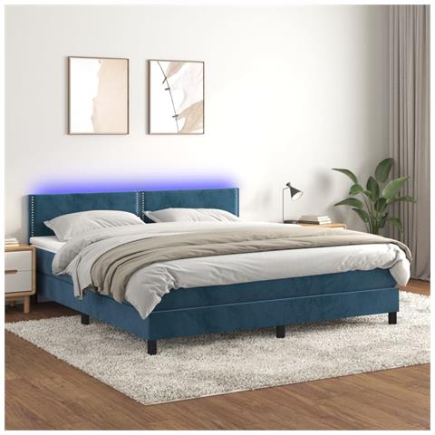 Letto A Molle Con Materasso E Led Blu Scuro 180x200 Cm - Foto 8