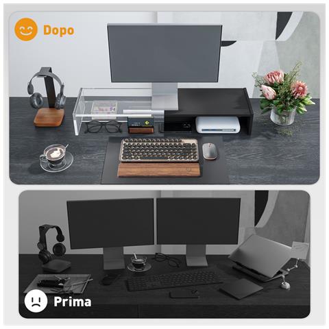 Supporto per Monitor con 2 Vani Contenitore in Legno, 100x27x15 cm, Nero - Foto 6