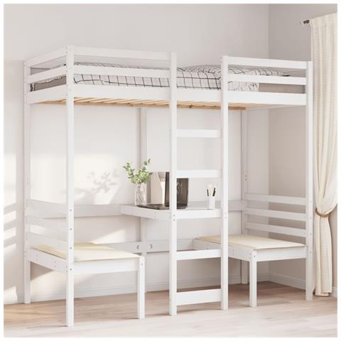 Giroletto Soppalco Con Scrivania E Sedie Bianco 90x200cm Pino - Foto 3