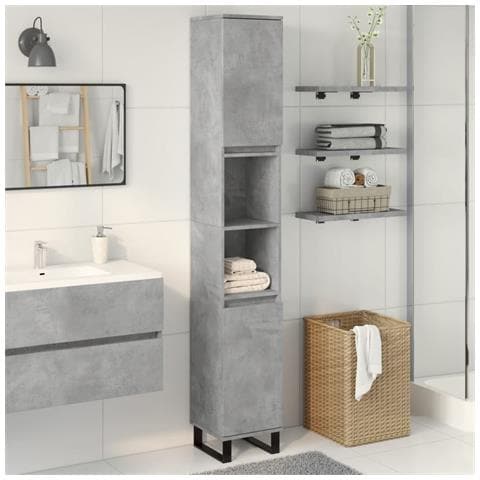 Armadietto Bagno Grigio Cemento 30x30x190 Cm Legno Multistrato - Foto 3