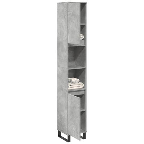 Armadietto Bagno Grigio Cemento 30x30x190 Cm Legno Multistrato - Foto 1