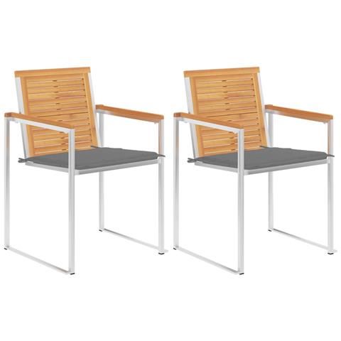 Sedie Da Giardino 2 Pz Con Cuscini In Legno Di Teak E Acciaio - Foto 2