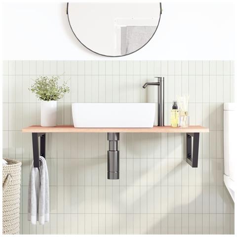 Ripiano A Parete Per Lavabo In Acciaio E Massello Di Rovere - Foto 2