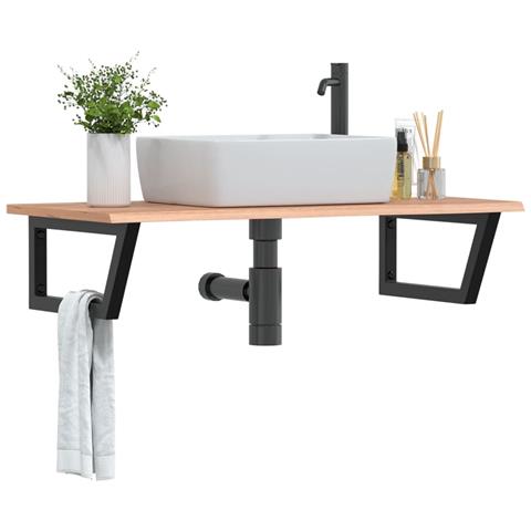 Ripiano A Parete Per Lavabo In Acciaio E Massello Di Rovere - Foto 8