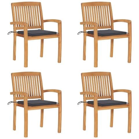 Sedie Da Giardino Impilabili 4 Pz Con Cuscini Massello Di Teak - Foto 2