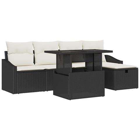 Set Divano da Giardino in 6 Pezzi con Cuscini Nero Rattan Sintetico - Foto 1