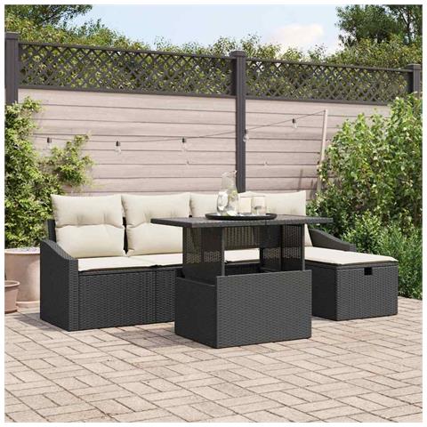 Set Divano da Giardino in 6 Pezzi con Cuscini Nero Rattan Sintetico - Foto 2