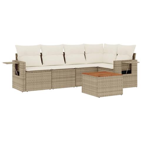 Set Divano da Giardino 6 pz con Cuscini Beige in Polyrattan - Foto 1