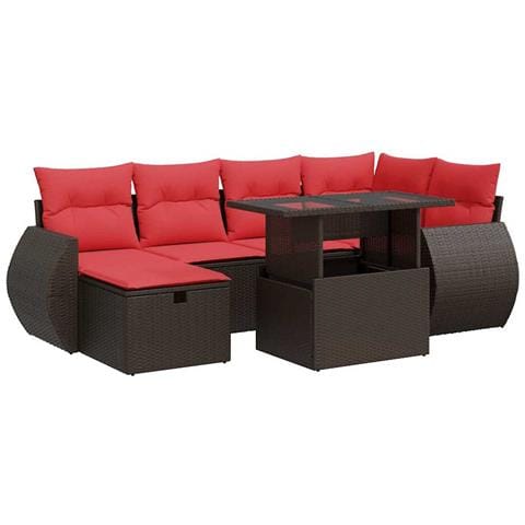 Set Divani da Giardino con Cuscini 7pz Nero Polyrattan Acacia - Foto 1