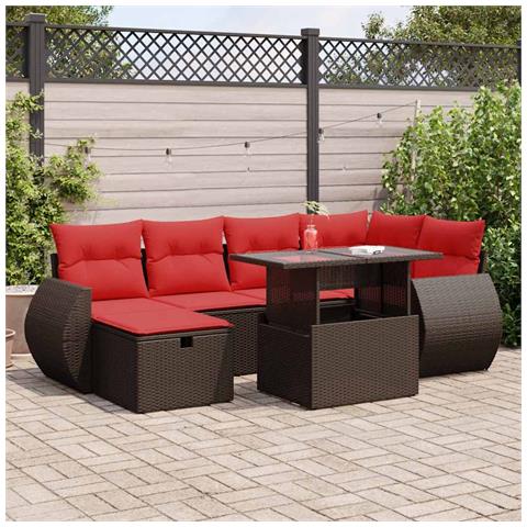 Set Divani da Giardino con Cuscini 7pz Nero Polyrattan Acacia - Foto 2