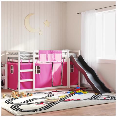Letto a Castello con Scivolo e Tende Rosa 90x200 cm - Foto 1