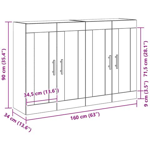 Armadi a Muro 2 pz Rovere Nero Legno Ingegnerizzato - Foto 7