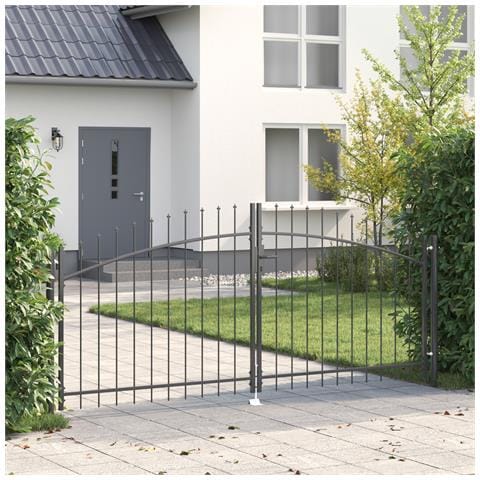 Cancello da giardino con punta a lancia a battente doppio grigio 100x300 cm in acciaio - Foto 2