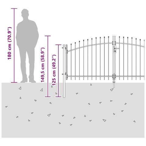 Cancello da giardino con punta a lancia a battente doppio grigio 100x300 cm in acciaio - Foto 8