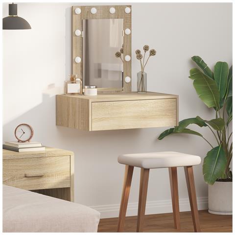 Tavolo da Toeletta a Muro con Luci LED Rovere Sonoma - Foto 2