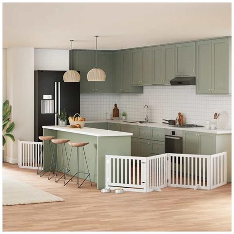 Cancello Cani Porta Pieghevole Bianco 8 Pannelli 640 cm Pioppo - Foto 2