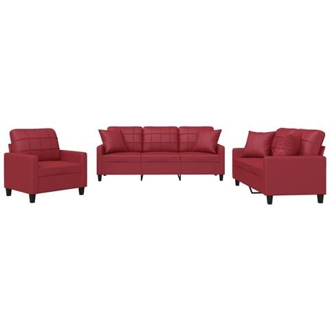 Set di Divani 3 pz con Cuscini Rosso Vino in Similpelle - Foto 1