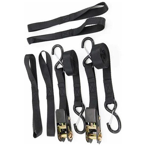 Set Di Cinghie A Cricchetto Nere Con Gancio A S Doppio, 5 M, 2 Set, Più 4 Anelli - Fissaggio Del Carico - Foto 2