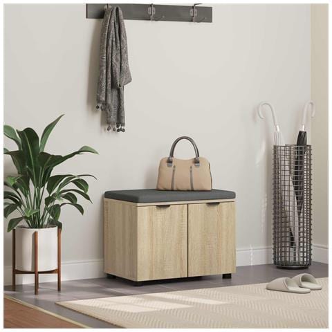Panca per ingresso con cuscino Rovere Sonoma 60 x 38 x 46 cm - Foto 2