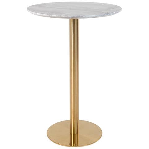 Tavolo Bar Bolzano Con Piano Effetto Marmo E Base Ottone, Ø70×105 Cm - Foto 1
