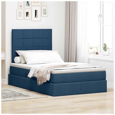 Letto con contenitore e materasso Blu 120 x 190 cm Tessuto - Foto 2