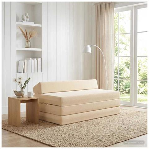 Divano Letto Pieghevole Crema 120 x 60 x 49 cm Tessuto - Foto 2