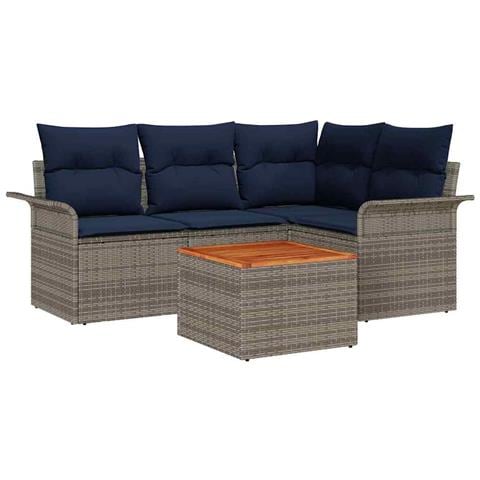 Set Divano da Giardino con cuscino 5 pcs Grigio polyrattan - Foto 1