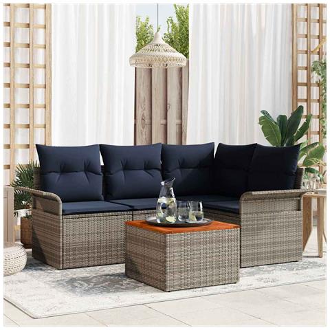 Set Divano da Giardino con cuscino 5 pcs Grigio polyrattan - Foto 2