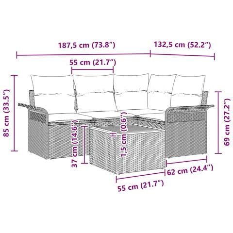 Set Divano da Giardino con cuscino 5 pcs Grigio polyrattan - Foto 9