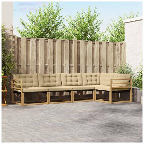Set di divani da esterno con cuscino 5 pcs Bianco e Beige - Foto 2