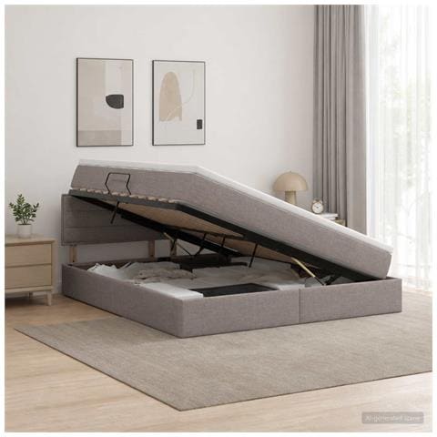 Letto con contenitore e materasso Tortora 180 x 200 cm Velluto - Foto 2