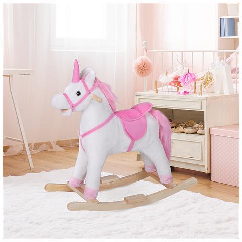 Dondolo In Legno Unicorno Cavalcabile Bianco E Rosa - Foto 2