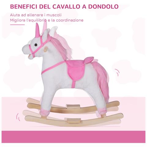 Dondolo In Legno Unicorno Cavalcabile Bianco E Rosa - Foto 6