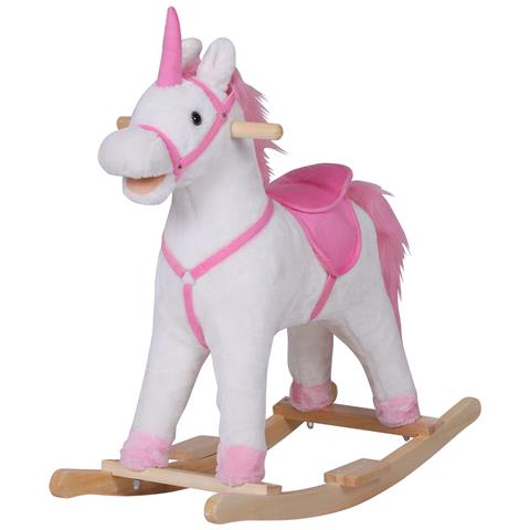 Dondolo In Legno Unicorno Cavalcabile Bianco E Rosa - Foto 1